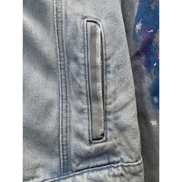 MTV Jacket Mens‎ XL Light Wash Denim Trucker Graphic Painted Sleeves H&M Divided - Picture 12 of 16